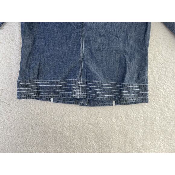 Chicos Jean Jacket Womens Size 0 Nautical contrast Stitch Flap Chambray Denim - Picture 7 of 11